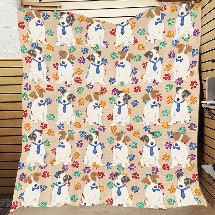 Rainbow Paw Print Jack Russell Terrier Dogs Blue Quilt