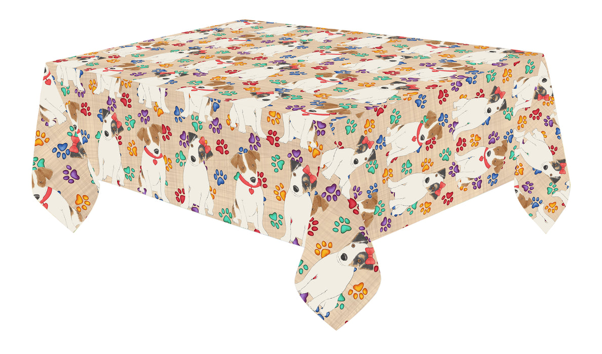 Rainbow Paw Print Jack Russell Terrier Dogs Red Cotton Linen Tablecloth