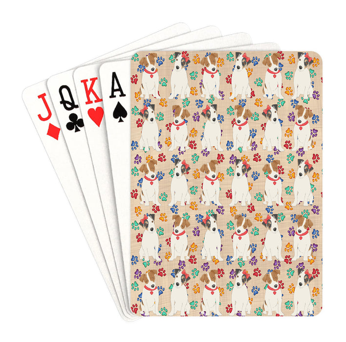 Rainbow Paw Print Jack Russell Terrier Dogs Red Playing Card Decks
