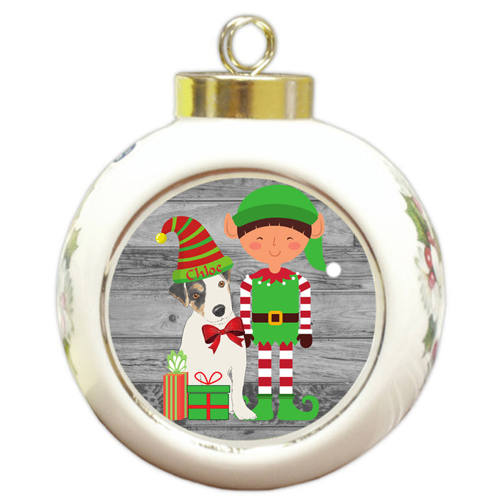 Custom Personalized Jack Russell Terrier Dog Elfie and Presents Christmas Round Ball Ornament