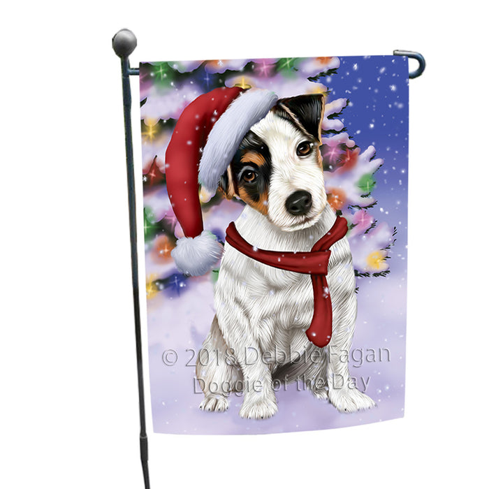 Winterland Wonderland Jack Russell Terrier Dog In Christmas Holiday Scenic Background  Garden Flag GFLG53459