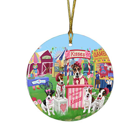 Carnival Kissing Booth Jack Russell Terriers Dog Round Flat Christmas Ornament RFPOR56258