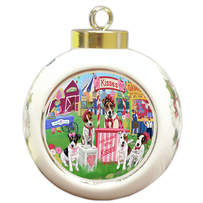 Carnival Kissing Booth Jack Russell Terriers Dog Round Ball Christmas Ornament RBPOR56258
