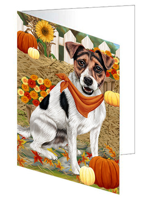 Fall Autumn Greeting Jack Russell Terrier Dog with Pumpkins Handmade Artwork Assorted Pets Greeting Cards and Note Cards with Envelopes for All Occasions and Holiday Seasons GCD56327