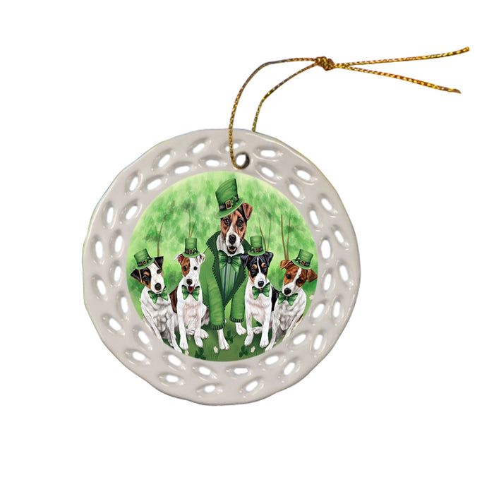 St. Patricks Day Irish Family Portrait Jack Russell Terriers Dog Ceramic Doily Ornament DPOR48821