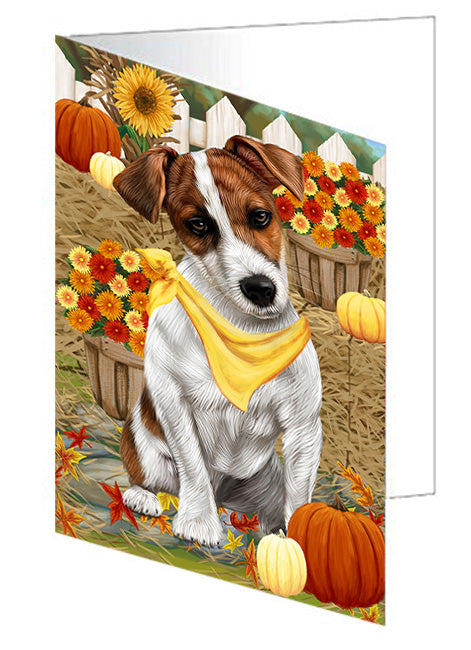 Fall Autumn Greeting Jack Russell Terrier Dog with Pumpkins Handmade Artwork Assorted Pets Greeting Cards and Note Cards with Envelopes for All Occasions and Holiday Seasons GCD56330