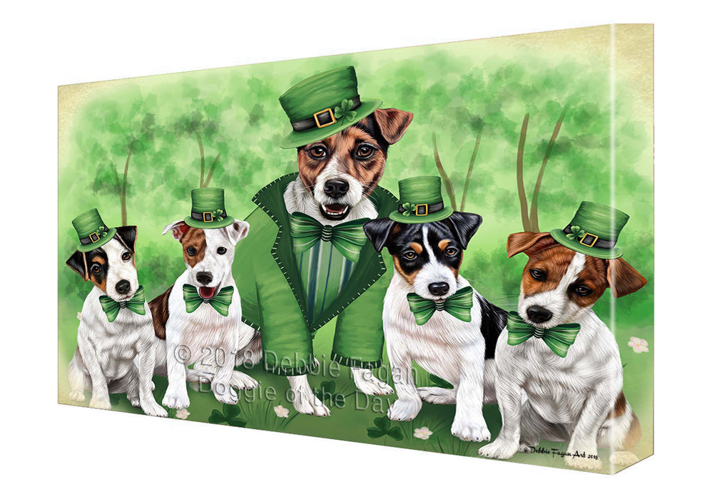 St. Patricks Day Irish Family Portrait Jack Russell Terriers Dog Canvas Wall Art CVS55002