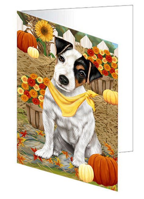 Fall Autumn Greeting Jack Russell Terrier Dog with Pumpkins Handmade Artwork Assorted Pets Greeting Cards and Note Cards with Envelopes for All Occasions and Holiday Seasons GCD56333
