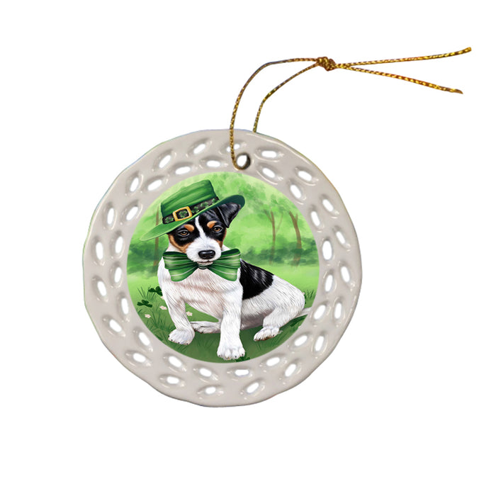 St. Patricks Day Irish Portrait Jack Russell Terrier Dog Ceramic Doily Ornament DPOR48822