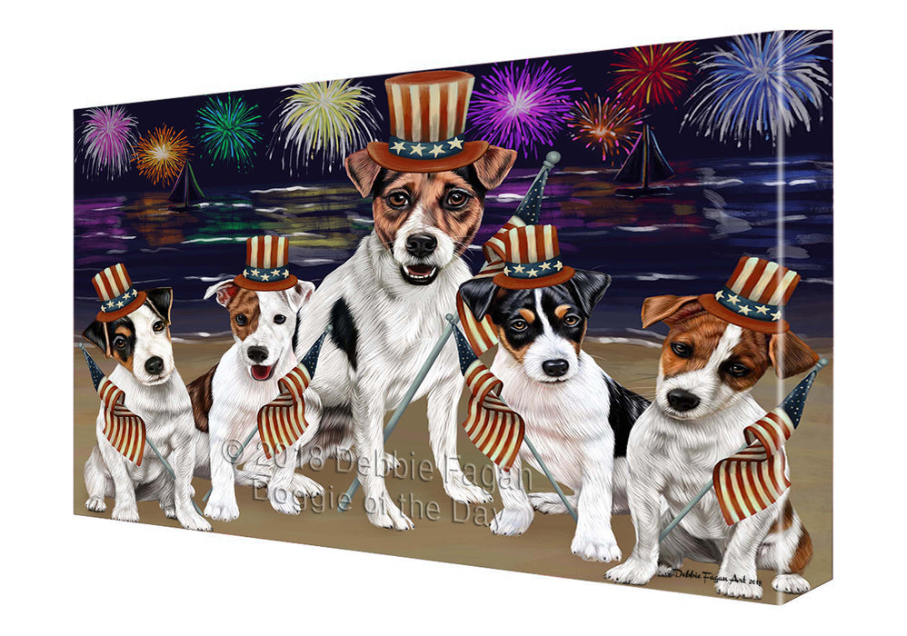 4th of July Independence Day Firework Jack Russell Terriers Dog Canvas Wall Art CVS55929