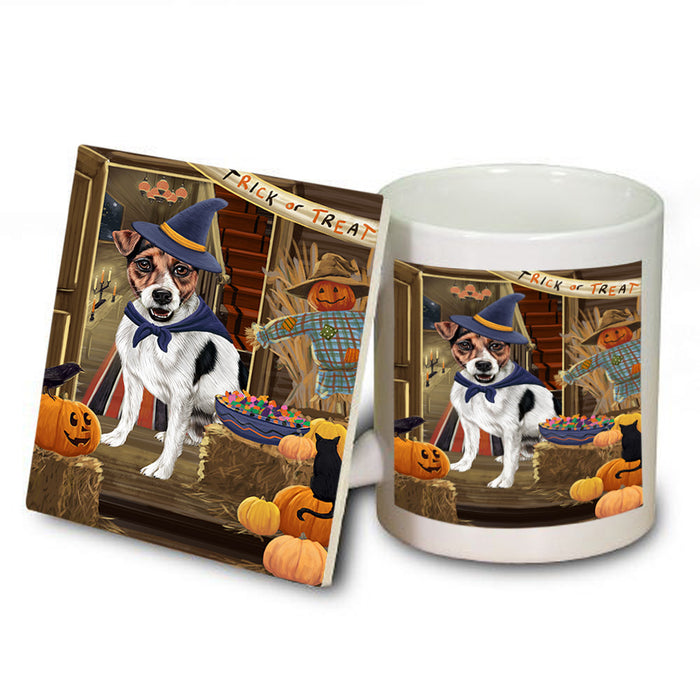 Enter at Own Risk Trick or Treat Halloween Jack Russell Terrier Dog Mug and Coaster Set MUC53156