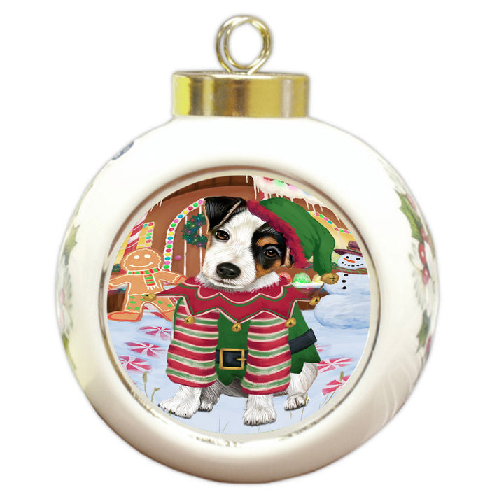 Christmas Gingerbread House Candyfest Jack Russell Terrier Dog Round Ball Christmas Ornament RBPOR56722