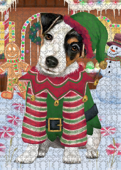 Christmas Gingerbread House Candyfest Jack Russell Terrier Dog Puzzle with Photo Tin PUZL93664