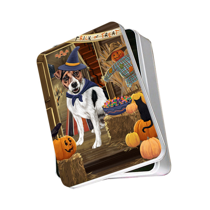 Enter at Own Risk Trick or Treat Halloween Jack Russell Terrier Dog Photo Storage Tin PITN53164