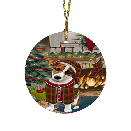 The Stocking was Hung Jack Russell Terrier Dog Round Flat Christmas Ornament RFPOR55696