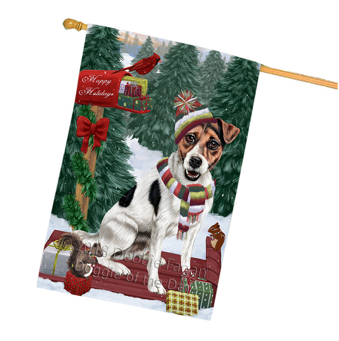 Merry Christmas Woodland Sled Jack Russell Terrier Dog House Flag FLG55383
