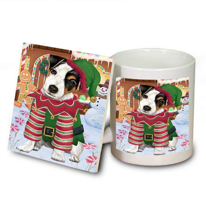 Christmas Gingerbread House Candyfest Jack Russell Terrier Dog Mug and Coaster Set MUC56358