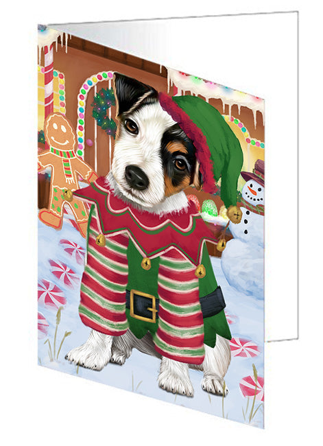 Christmas Gingerbread House Candyfest Jack Russell Terrier Dog Handmade Artwork Assorted Pets Greeting Cards and Note Cards with Envelopes for All Occasions and Holiday Seasons GCD73613