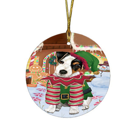 Christmas Gingerbread House Candyfest Jack Russell Terrier Dog Round Flat Christmas Ornament RFPOR56722