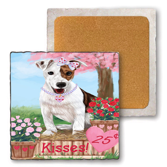 Rosie 25 Cent Kisses Jack Russell Terrier Dog Set of 4 Natural Stone Marble Tile Coasters MCST50951