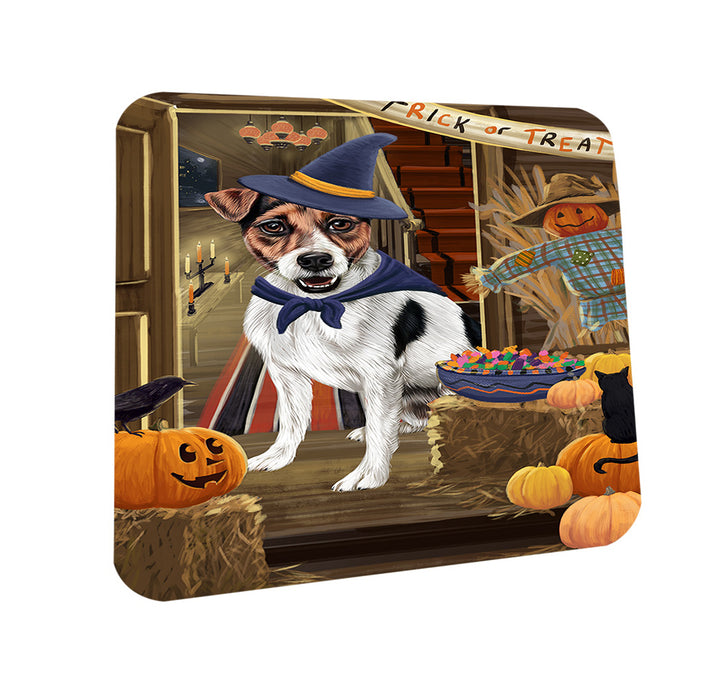 Enter at Own Risk Trick or Treat Halloween Jack Russell Terrier Dog Coasters Set of 4 CST53122