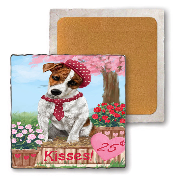 Rosie 25 Cent Kisses Jack Russell Terrier Dog Set of 4 Natural Stone Marble Tile Coasters MCST50952