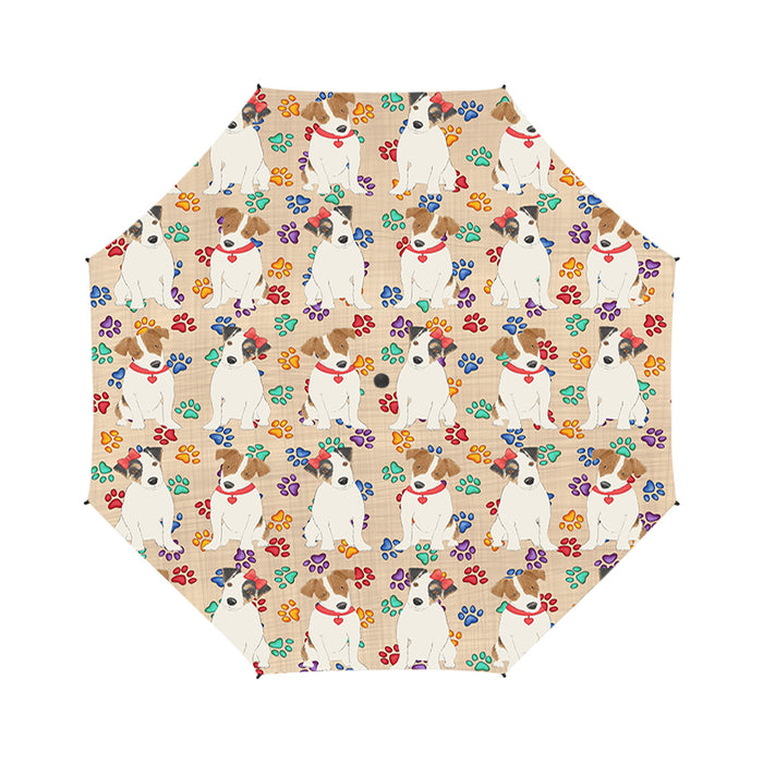 Rainbow Paw Print Jack Russell Terrier Dogs Red Semi-Automatic Foldable Umbrella