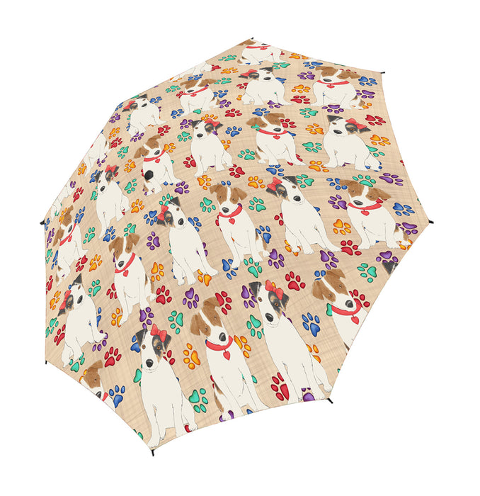 Rainbow Paw Print Jack Russell Terrier Dogs Red Semi-Automatic Foldable Umbrella