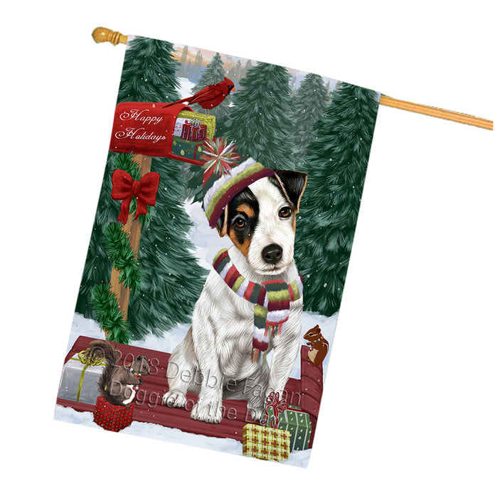Merry Christmas Woodland Sled Jack Russell Terrier Dog House Flag FLG55384