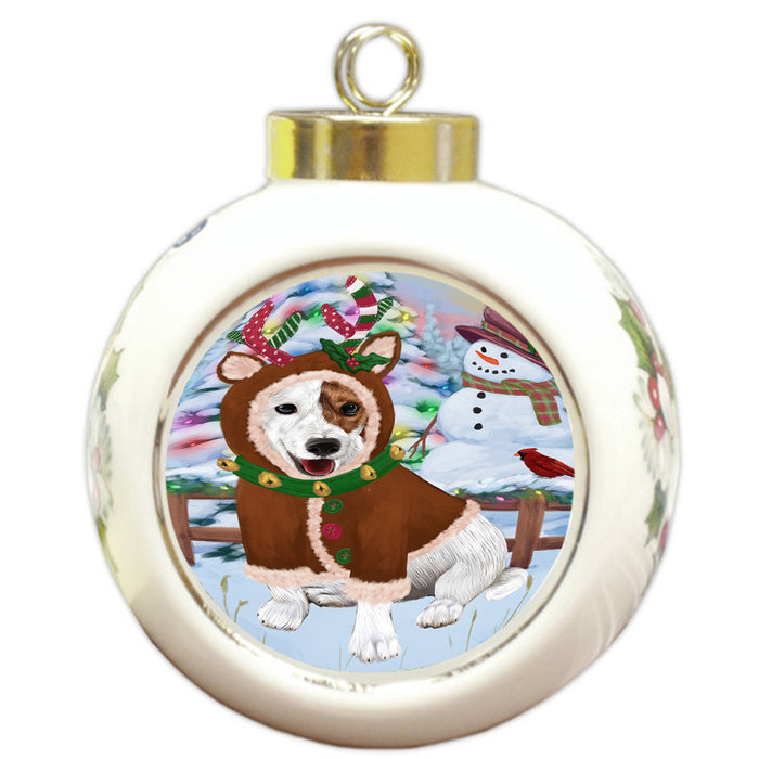 Christmas Gingerbread House Candyfest Jack Russell Terrier Dog Round Ball Christmas Ornament RBPOR56723