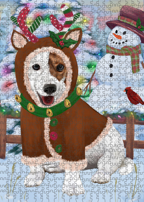 Christmas Gingerbread House Candyfest Jack Russell Terrier Dog Puzzle with Photo Tin PUZL93668