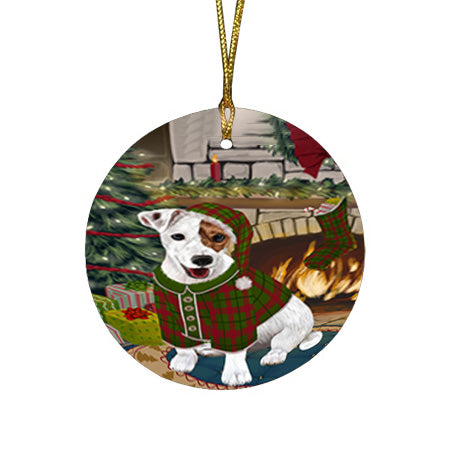 The Stocking was Hung Jack Russell Terrier Dog Round Flat Christmas Ornament RFPOR55697