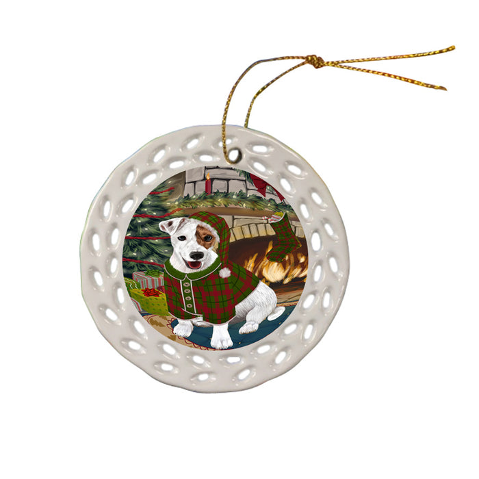 The Stocking was Hung Jack Russell Terrier Dog Ceramic Doily Ornament DPOR55697