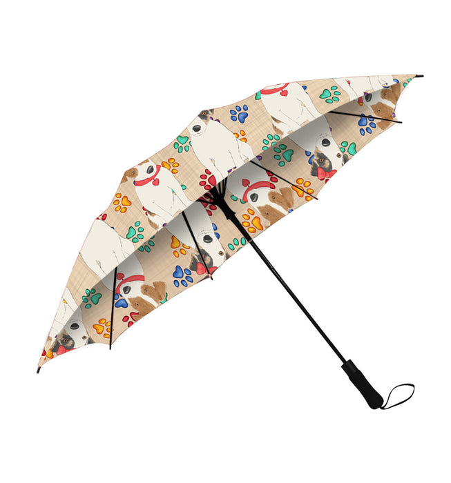 Rainbow Paw Print Jack Russell Terrier Dogs Red Semi-Automatic Foldable Umbrella