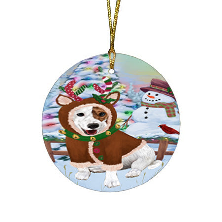 Christmas Gingerbread House Candyfest Jack Russell Terrier Dog Round Flat Christmas Ornament RFPOR56723