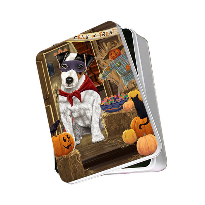 Enter at Own Risk Trick or Treat Halloween Jack Russell Terrier Dog Photo Storage Tin PITN53165
