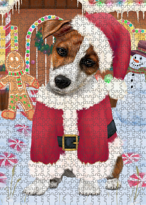 Christmas Gingerbread House Candyfest Jack Russell Terrier Dog Puzzle with Photo Tin PUZL93672