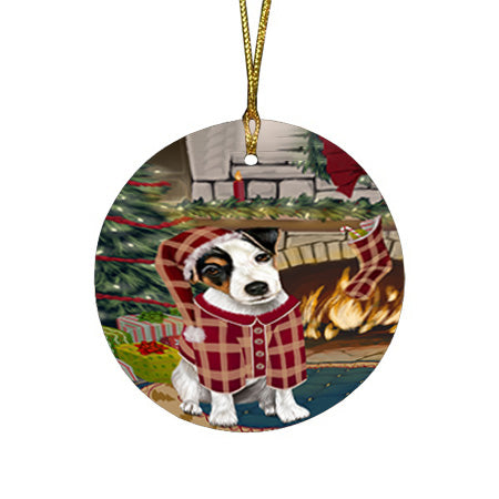The Stocking was Hung Jack Russell Terrier Dog Round Flat Christmas Ornament RFPOR55698