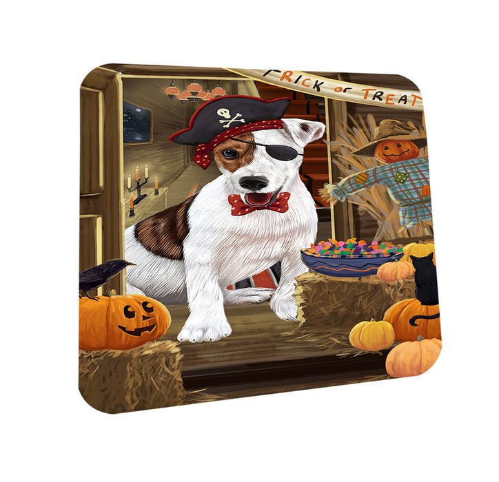 Enter at Own Risk Trick or Treat Halloween Jack Russell Terrier Dog Coasters Set of 4 CST53124