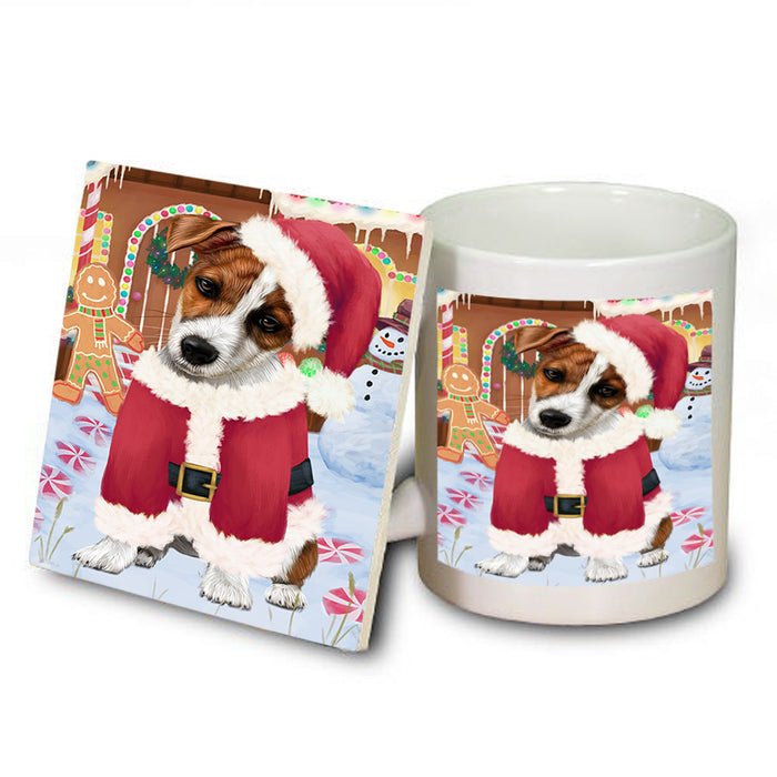 Christmas Gingerbread House Candyfest Jack Russell Terrier Dog Mug and Coaster Set MUC56360
