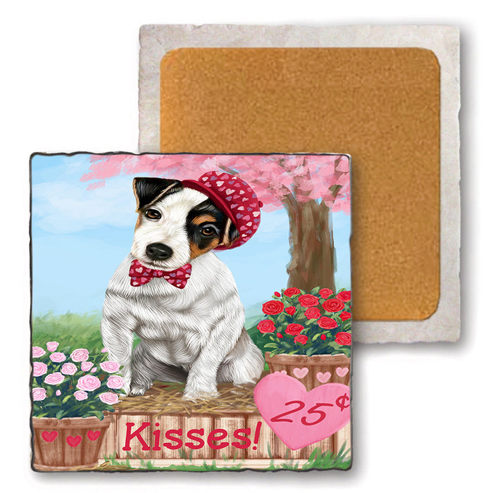 Rosie 25 Cent Kisses Jack Russell Terrier Dog Set of 4 Natural Stone Marble Tile Coasters MCST50953