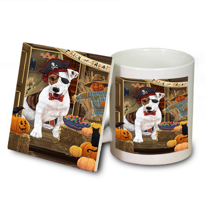 Enter at Own Risk Trick or Treat Halloween Jack Russell Terrier Dog Mug and Coaster Set MUC53158