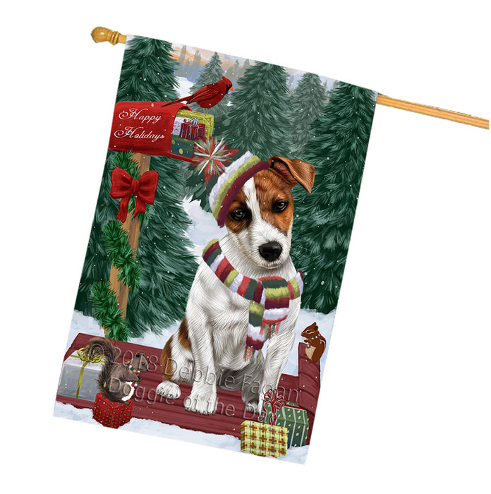 Merry Christmas Woodland Sled Jack Russell Terrier Dog House Flag FLG55385