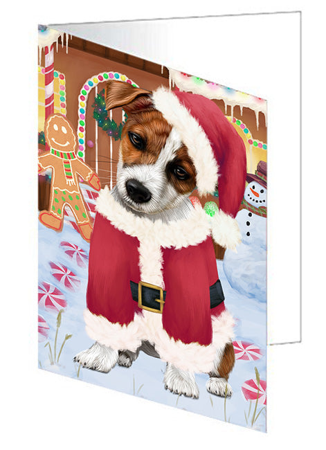Christmas Gingerbread House Candyfest Jack Russell Terrier Dog Handmade Artwork Assorted Pets Greeting Cards and Note Cards with Envelopes for All Occasions and Holiday Seasons GCD73619