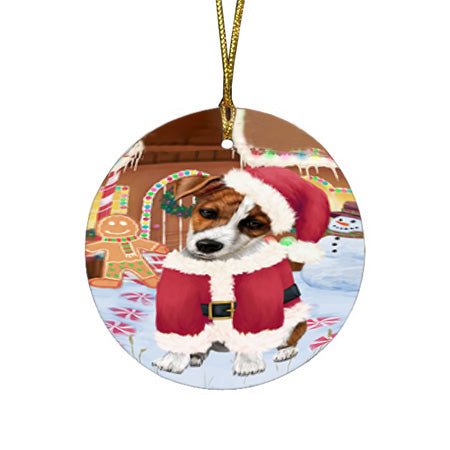 Christmas Gingerbread House Candyfest Jack Russell Terrier Dog Round Flat Christmas Ornament RFPOR56724