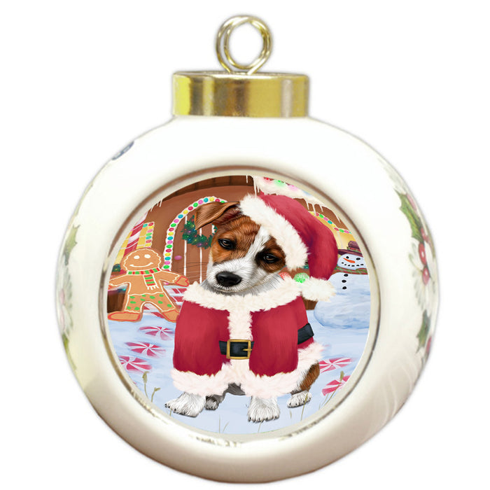 Christmas Gingerbread House Candyfest Jack Russell Terrier Dog Round Ball Christmas Ornament RBPOR56724