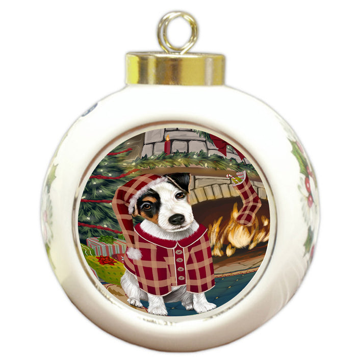 The Stocking was Hung Jack Russell Terrier Dog Round Ball Christmas Ornament RBPOR55698