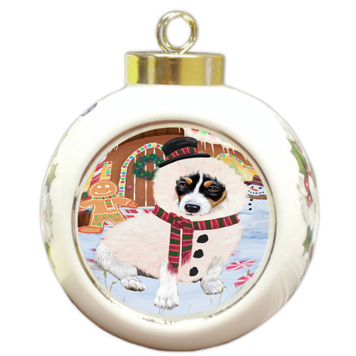 Christmas Gingerbread House Candyfest Jack Russell Terrier Dog Round Ball Christmas Ornament RBPOR56725