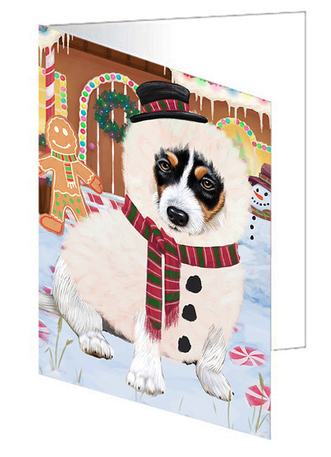 Christmas Gingerbread House Candyfest Jack Russell Terrier Dog Handmade Artwork Assorted Pets Greeting Cards and Note Cards with Envelopes for All Occasions and Holiday Seasons GCD73622