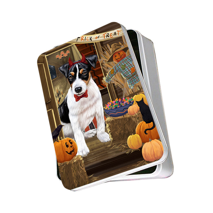 Enter at Own Risk Trick or Treat Halloween Jack Russell Terrier Dog Photo Storage Tin PITN53167